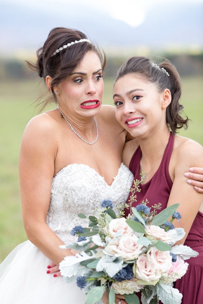 bride and daughter are cold