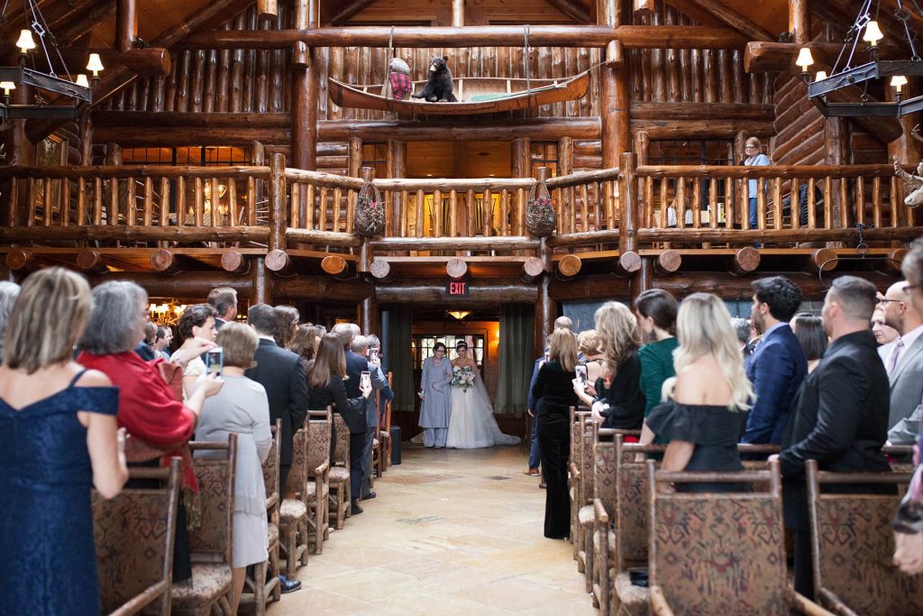 whiteface lodge kanu room in lake placid new york where the bride walks down the aisle for their destination wedding